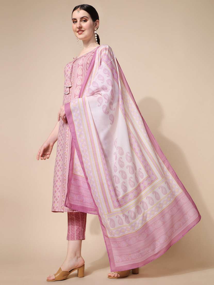 women printed three quarter sleeve kurta pant with dupatta set