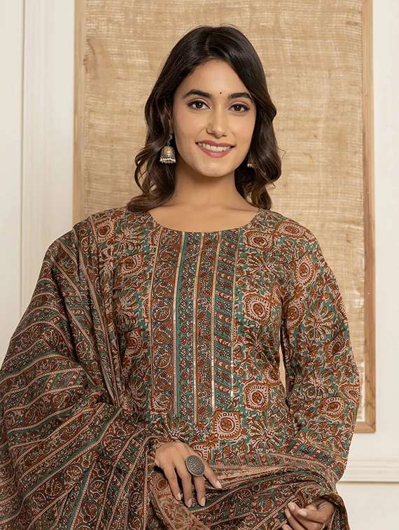women printed long sleeve kurta pant with dupatta set - 22282113 -  Standard Image - 3