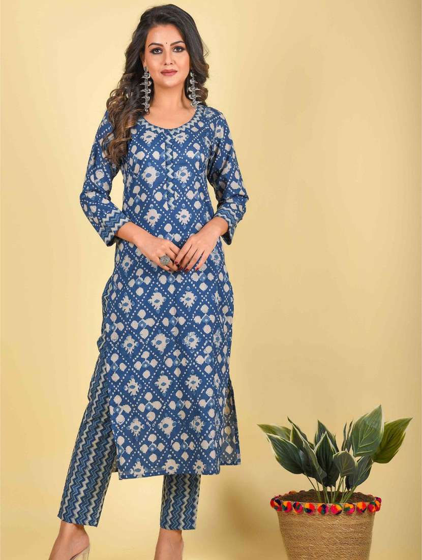 women printed three quarter sleeve kurta pant with dupatta set