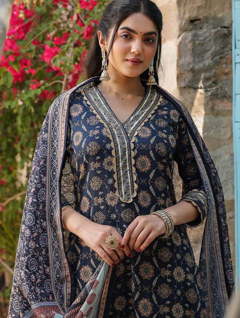 women printed three quarter sleeve kurta pant with dupatta set - 22282117 -  Standard Image - 3