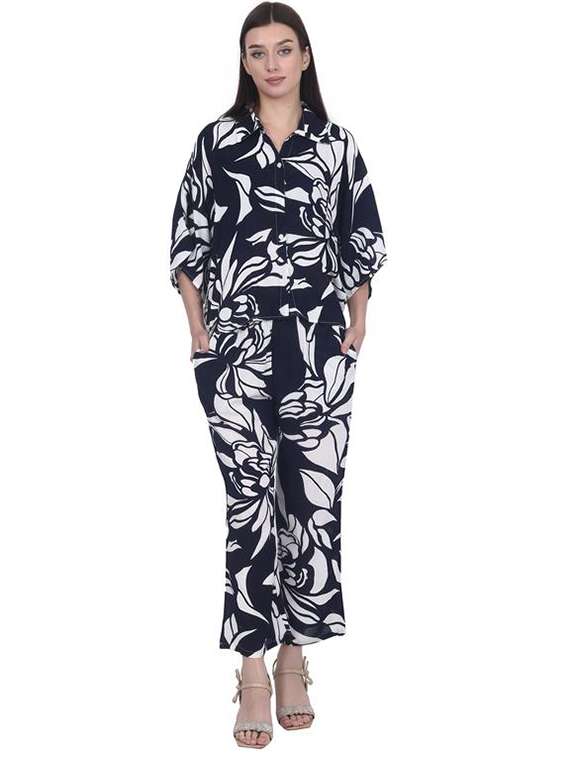 women floral three quarter sleeve ethnic co-ord set