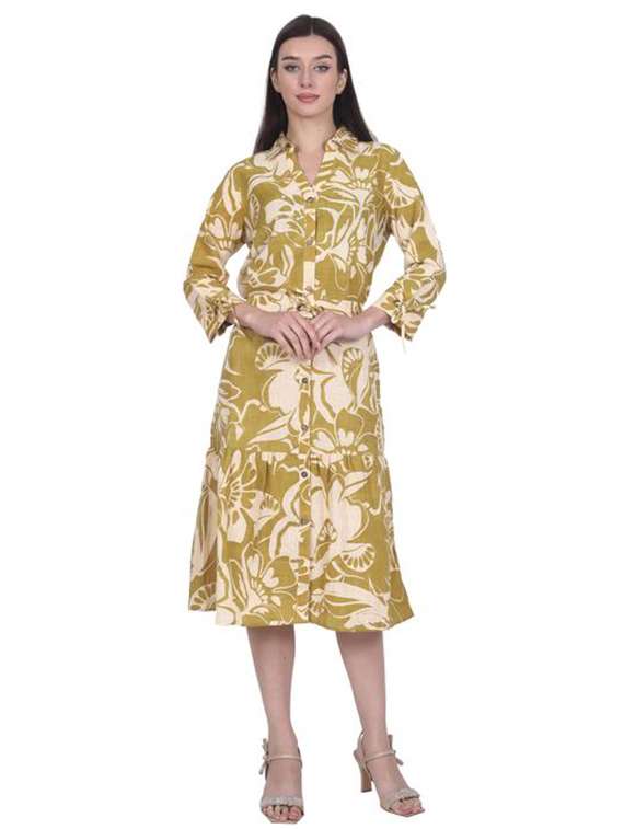 women printed three quarter sleeve tiered dress