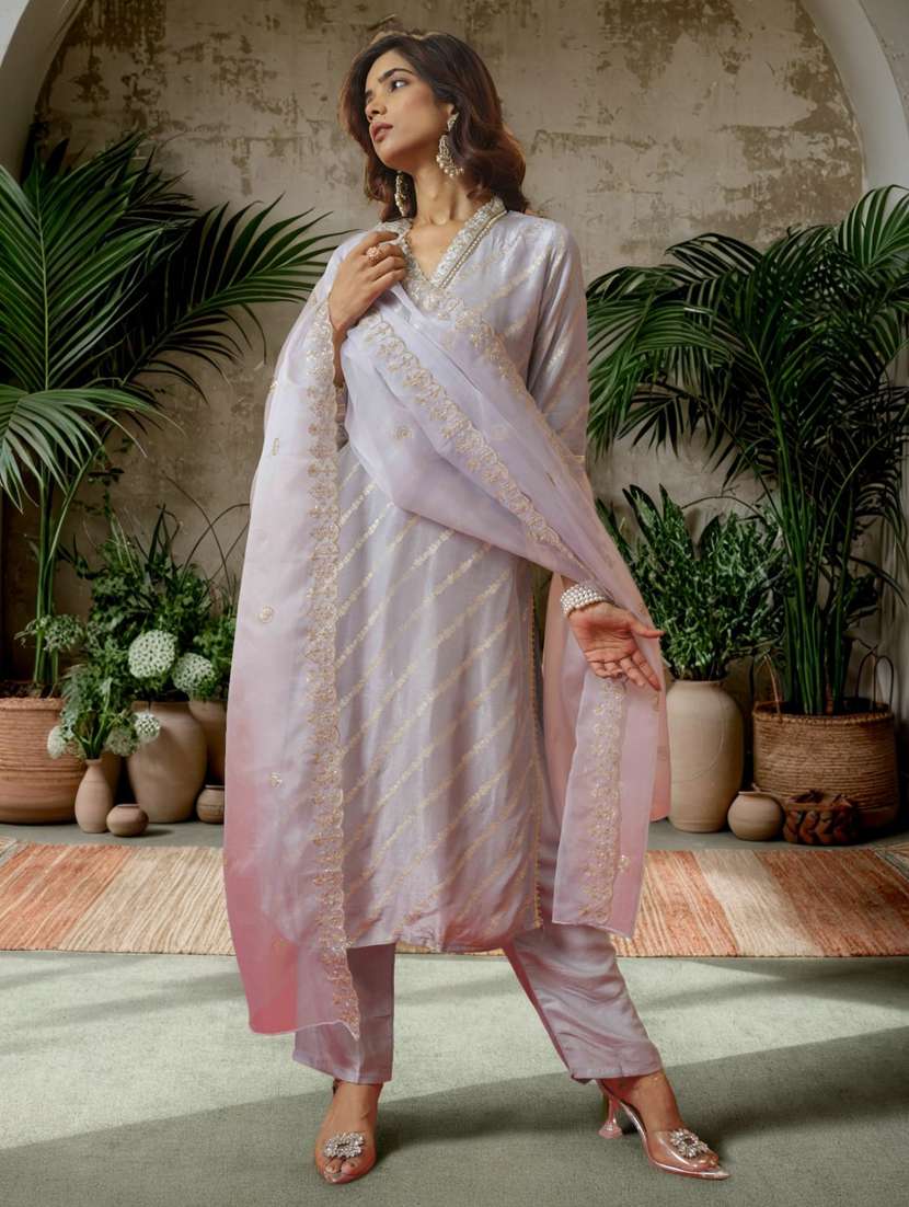 women self design three quarter sleeve kurta pant with dupatta set - 22282150 -  Standard Image - 3