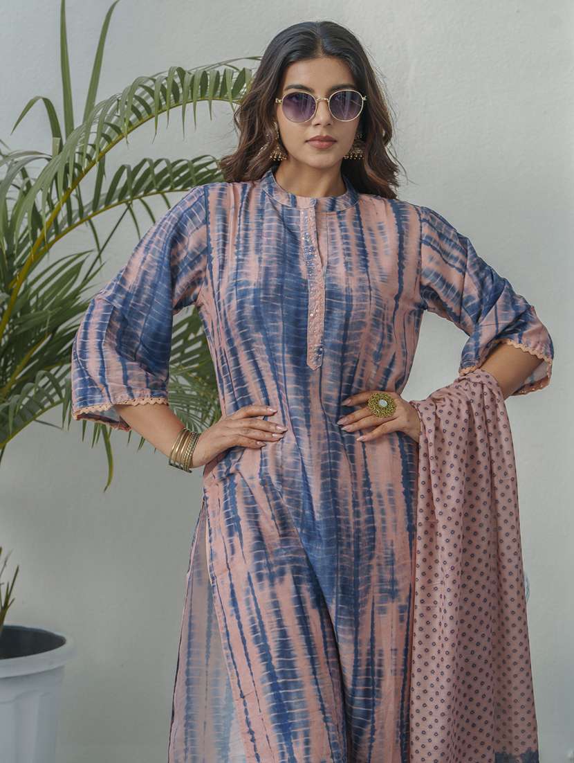 women shibori three quarter sleeve kurta pant with dupatta set - 22282153 -  Standard Image - 3