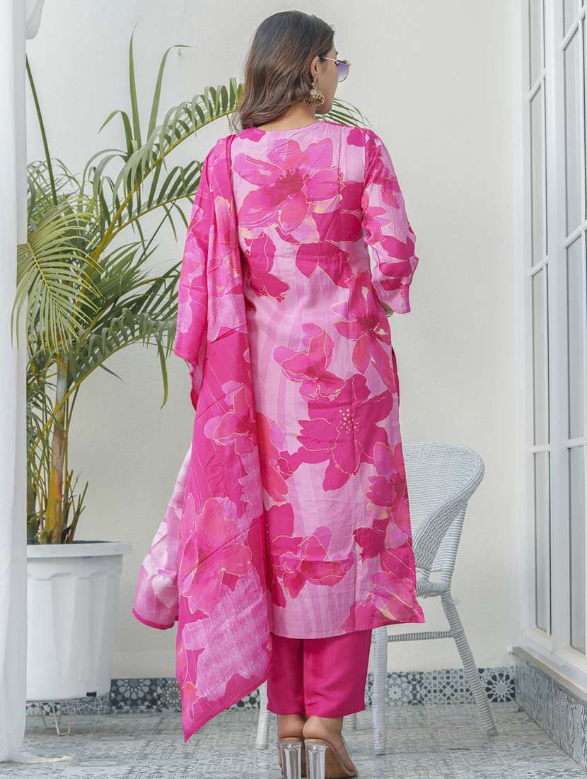 women printed three quarter sleeve kurta pant with dupatta set - 22282155 -  Standard Image - 3