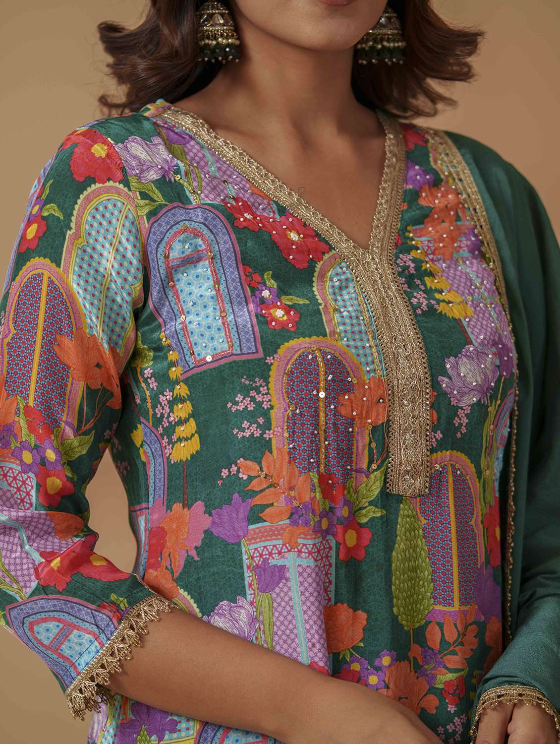 women printed three quarter sleeve kurta pant with dupatta set - 22282157 -  Standard Image - 3