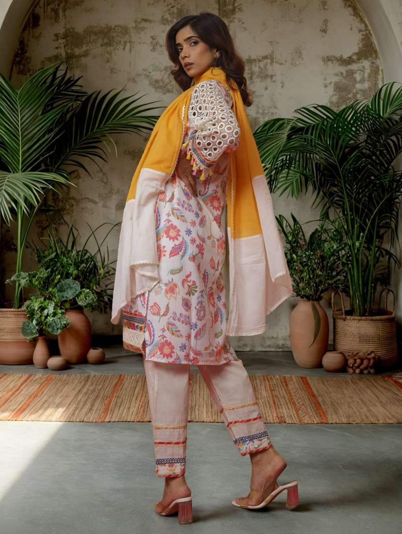 women floral three quarter sleeve kurta pant with dupatta set - 22282175 -  Standard Image - 3