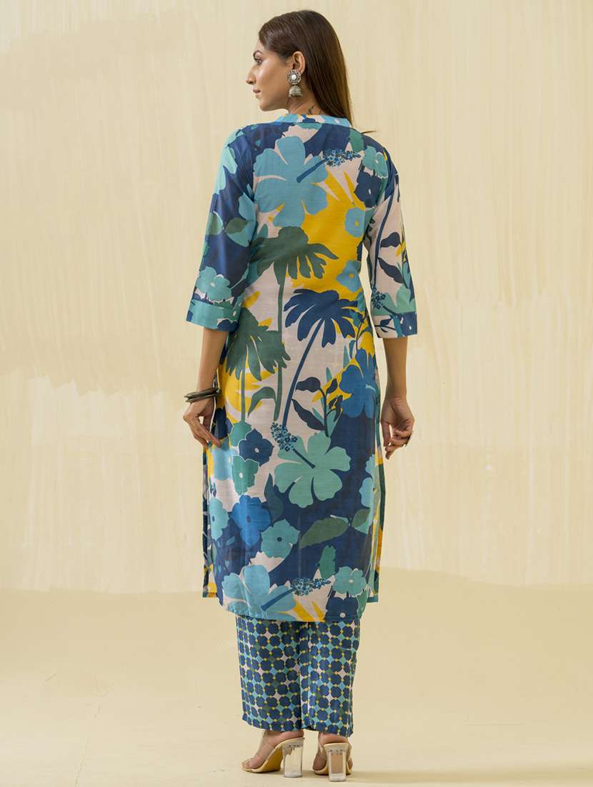 women printed three quarter sleeve kurta pant set - 22282178 -  Standard Image - 3