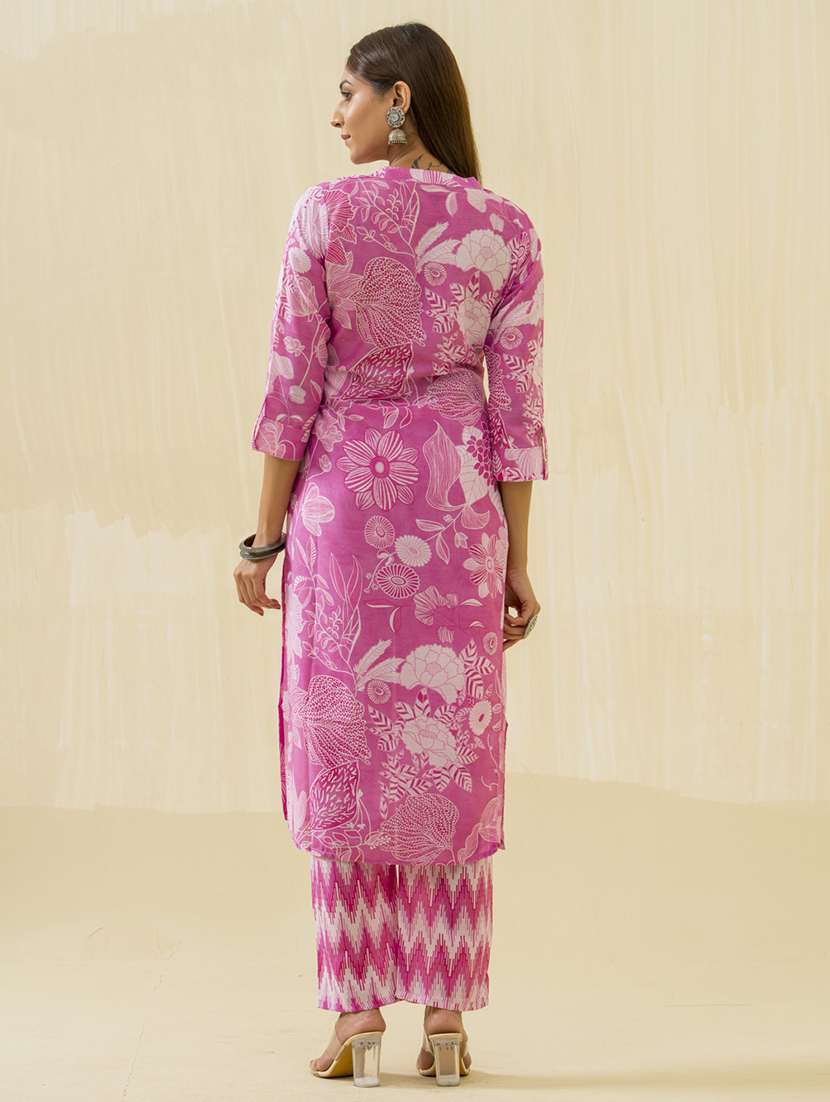 women printed three quarter sleeve kurta pant set - 22282180 -  Standard Image - 3