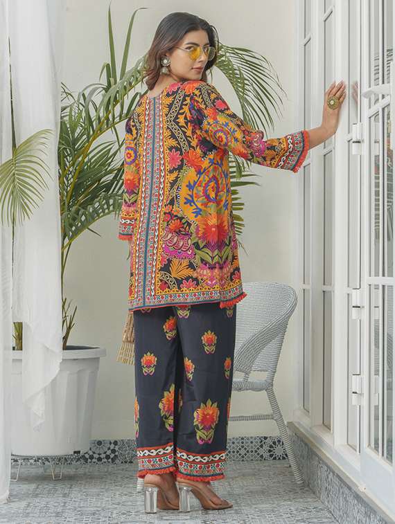 women printed three quarter sleeve ethnic co-ord set - 22282188 -  Standard Image - 5