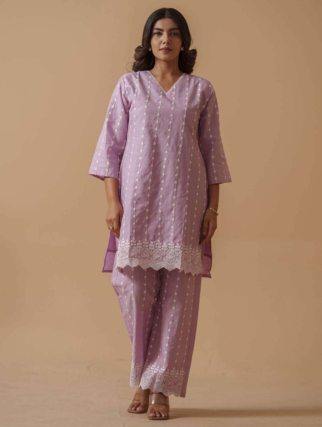 women solid with work three quarter sleeve ethnic co-ord set