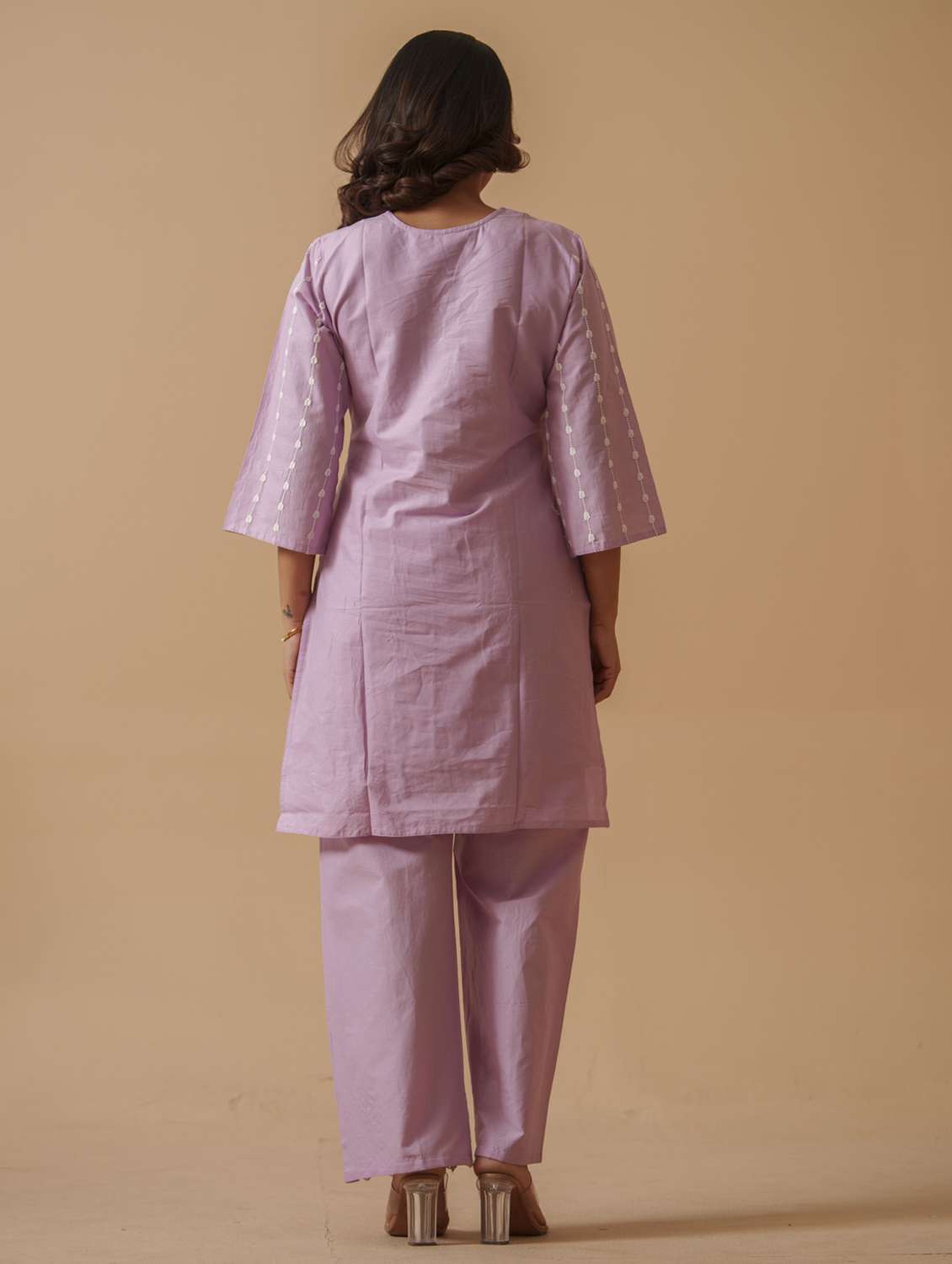 women solid with work three quarter sleeve ethnic co-ord set - 22282195 -  Standard Image - 3