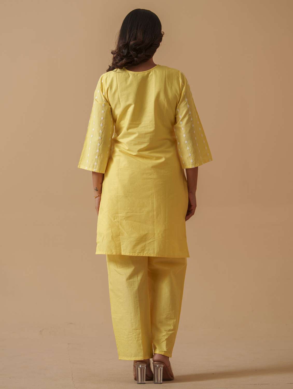 women solid with work three quarter sleeve ethnic co-ord set - 22282196 -  Standard Image - 3