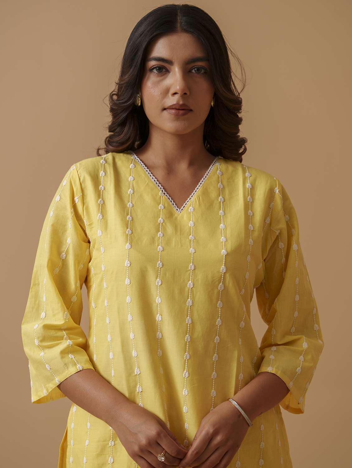 women solid with work three quarter sleeve ethnic co-ord set - 22282196 -  Standard Image - 5