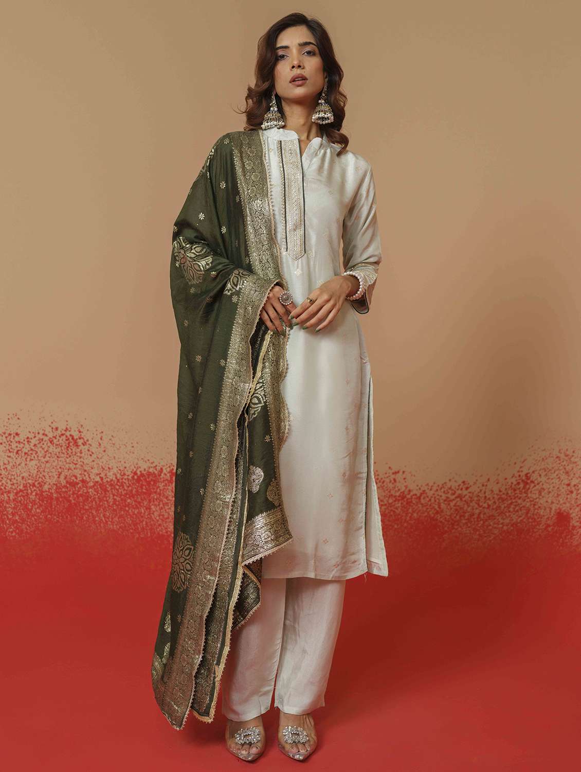 women self design three quarter sleeve kurta pant with dupatta set