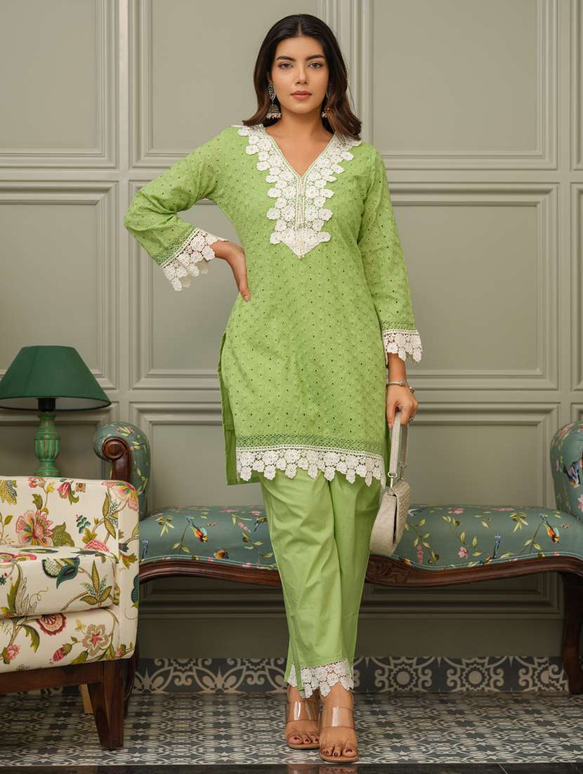 women solid with work long sleeve ethnic co-ord set - 22282205 -  Standard Image - 3