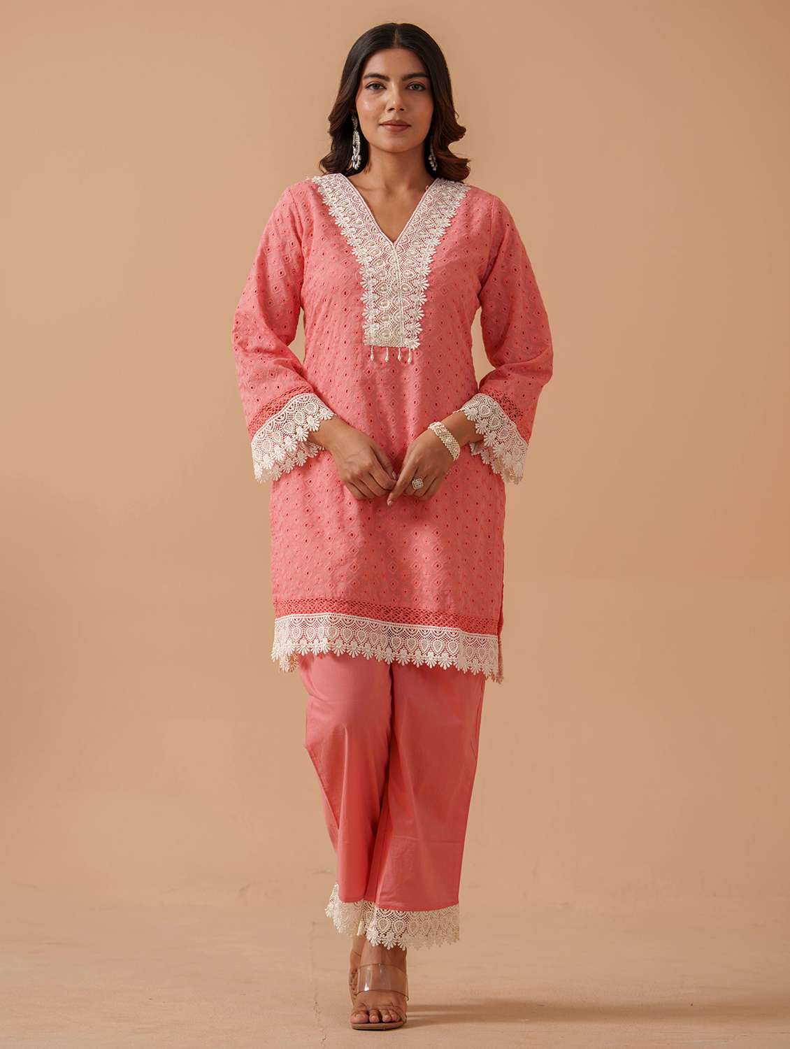 women solid with work long sleeve ethnic co-ord set