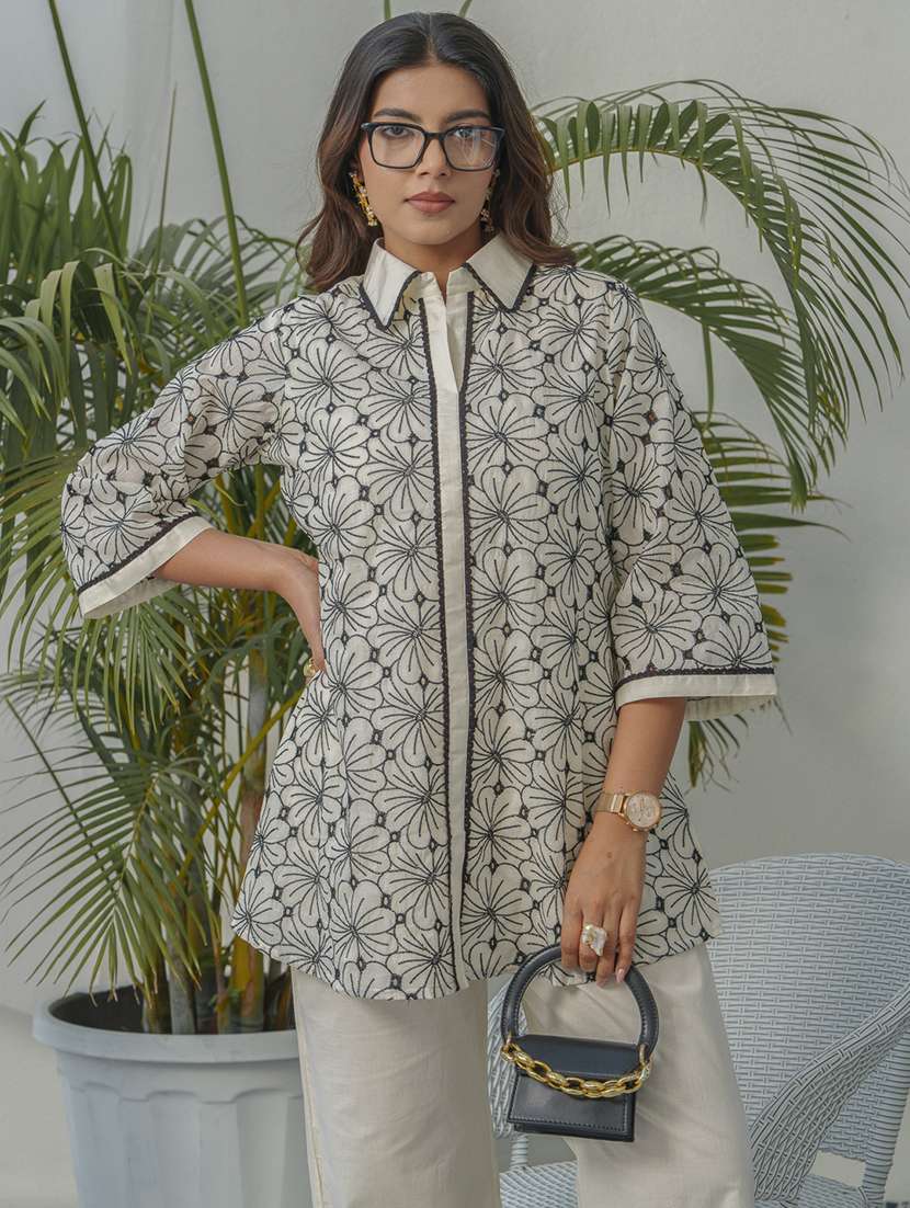 women solid with work three quarter sleeve ethnic co-ord set - 22282209 -  Standard Image - 5