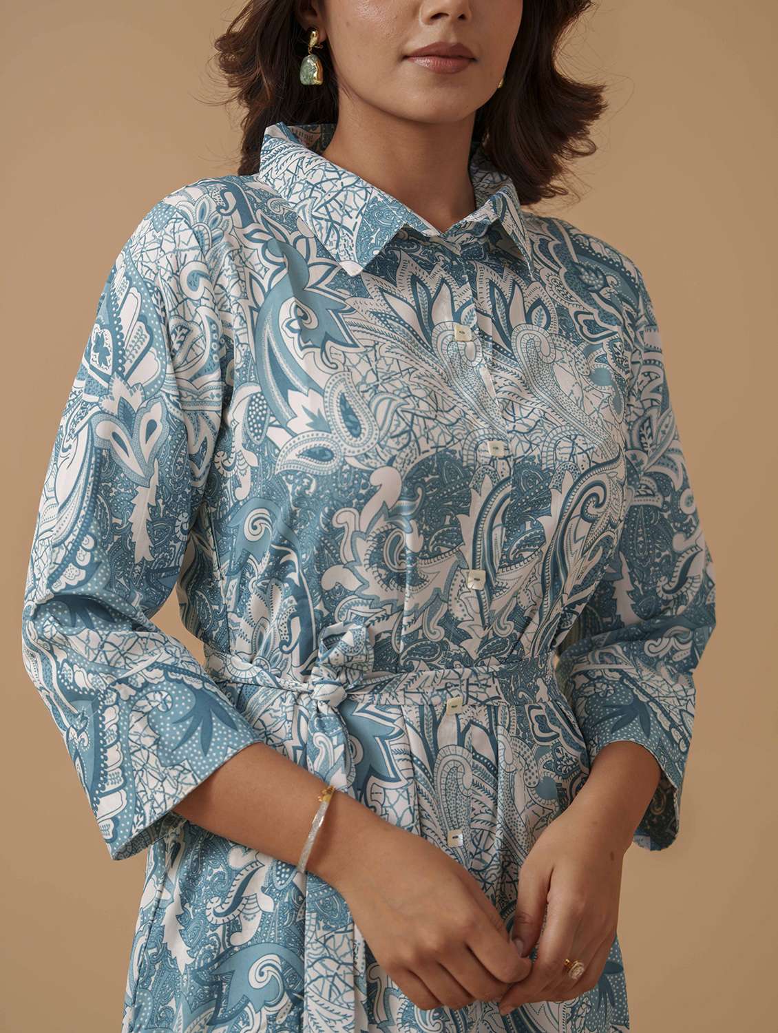 women printed collared fit & flare dress - 22282213 -  Standard Image - 5