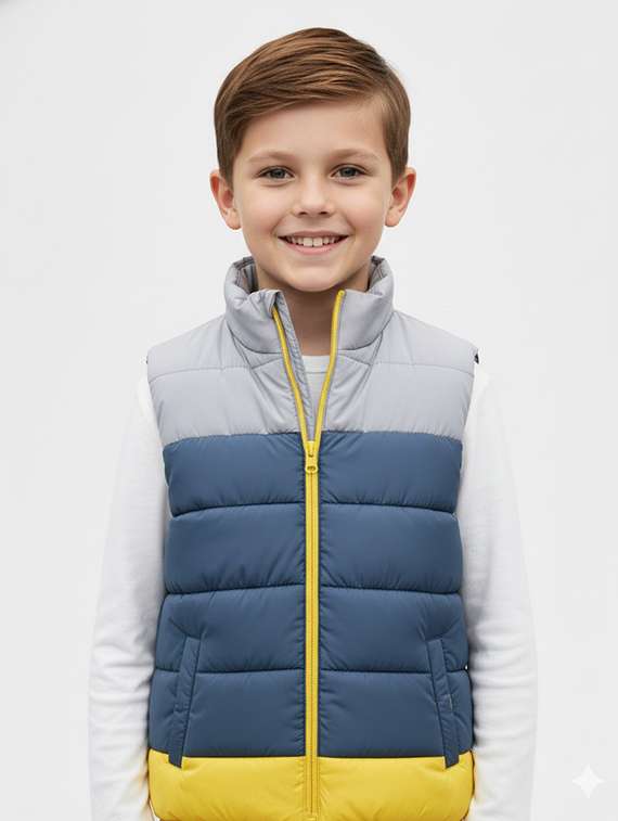 boys color blocked sleeveless quilted jacket