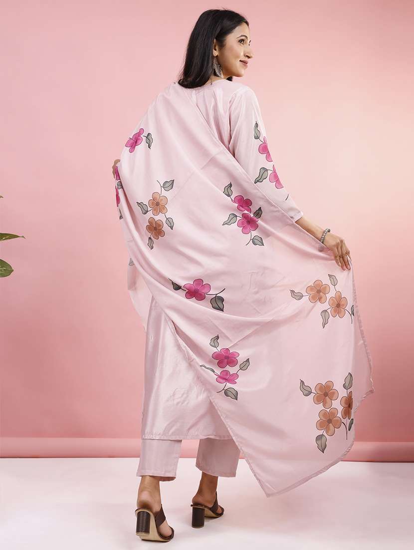 women floral three quarter sleeve kurta pant with dupatta set - 22282293 -  Standard Image - 5