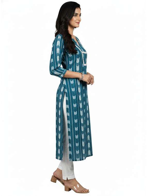 women printed three quarter sleeve straight kurta