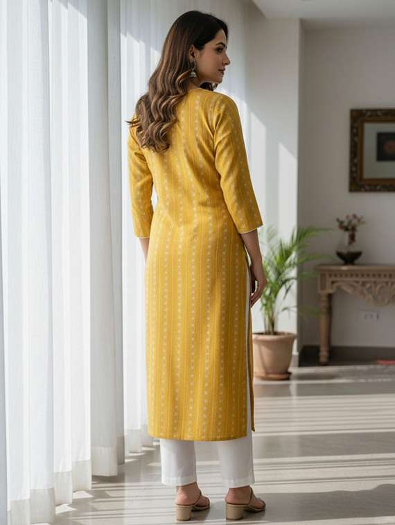 women self design three quarter sleeve straight kurta - 22282328 -  Standard Image - 3