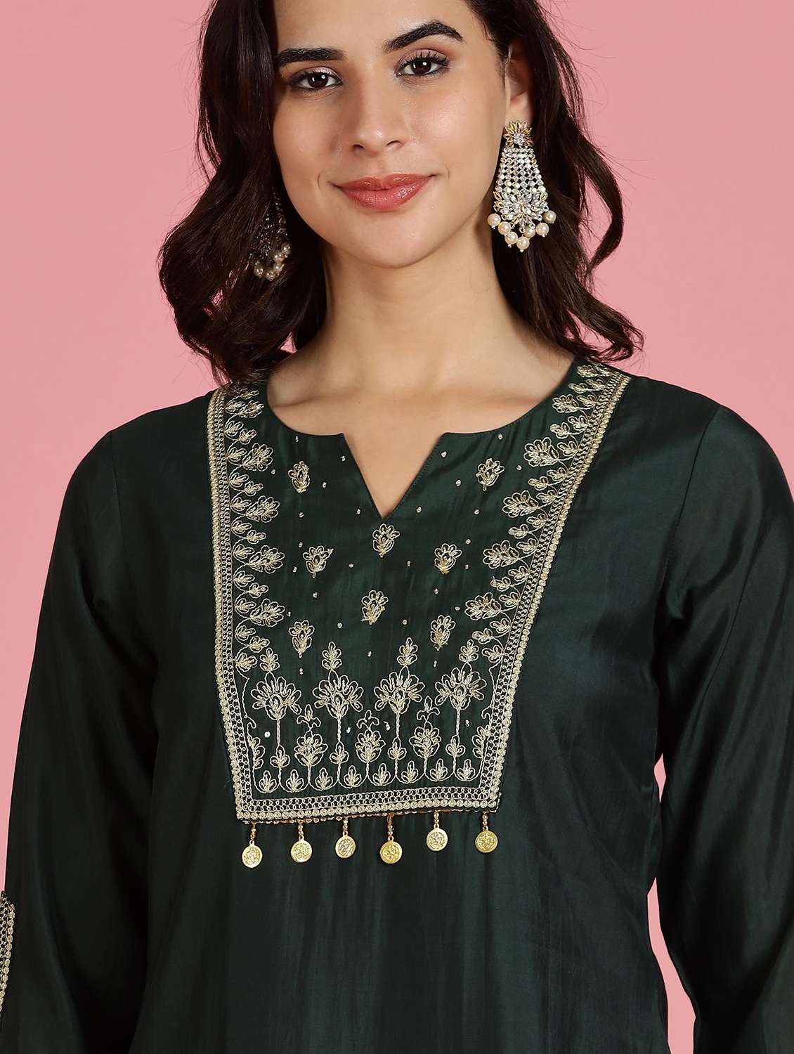 women solid with work three quarter sleeve ethnic co-ord set - 22282394 -  Standard Image - 5