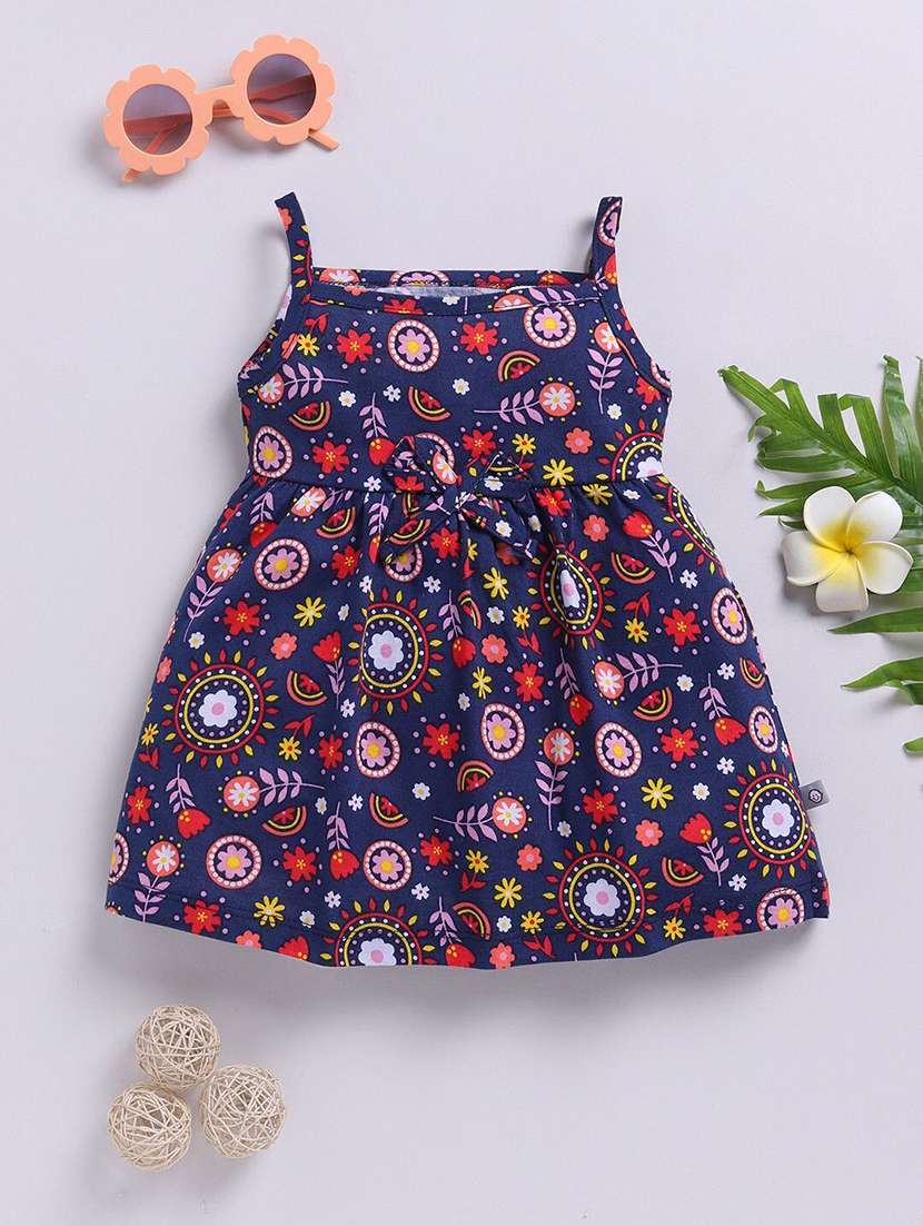 girls printed square neck fit & flare dress
