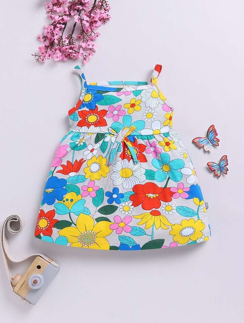 multi colored cotton blend fit & flare dressgirls printed shoulder strap fit and flared dress