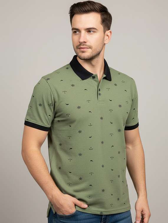 men printed short sleeve regular fit polo t-shirt