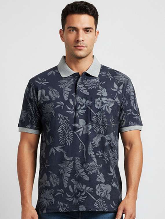 men printed short sleeve regular fit polo t-shirt