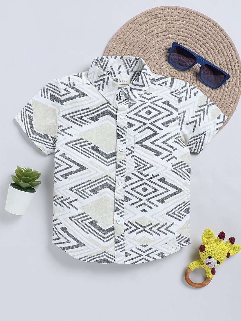 boys printed collared short sleeve shirt