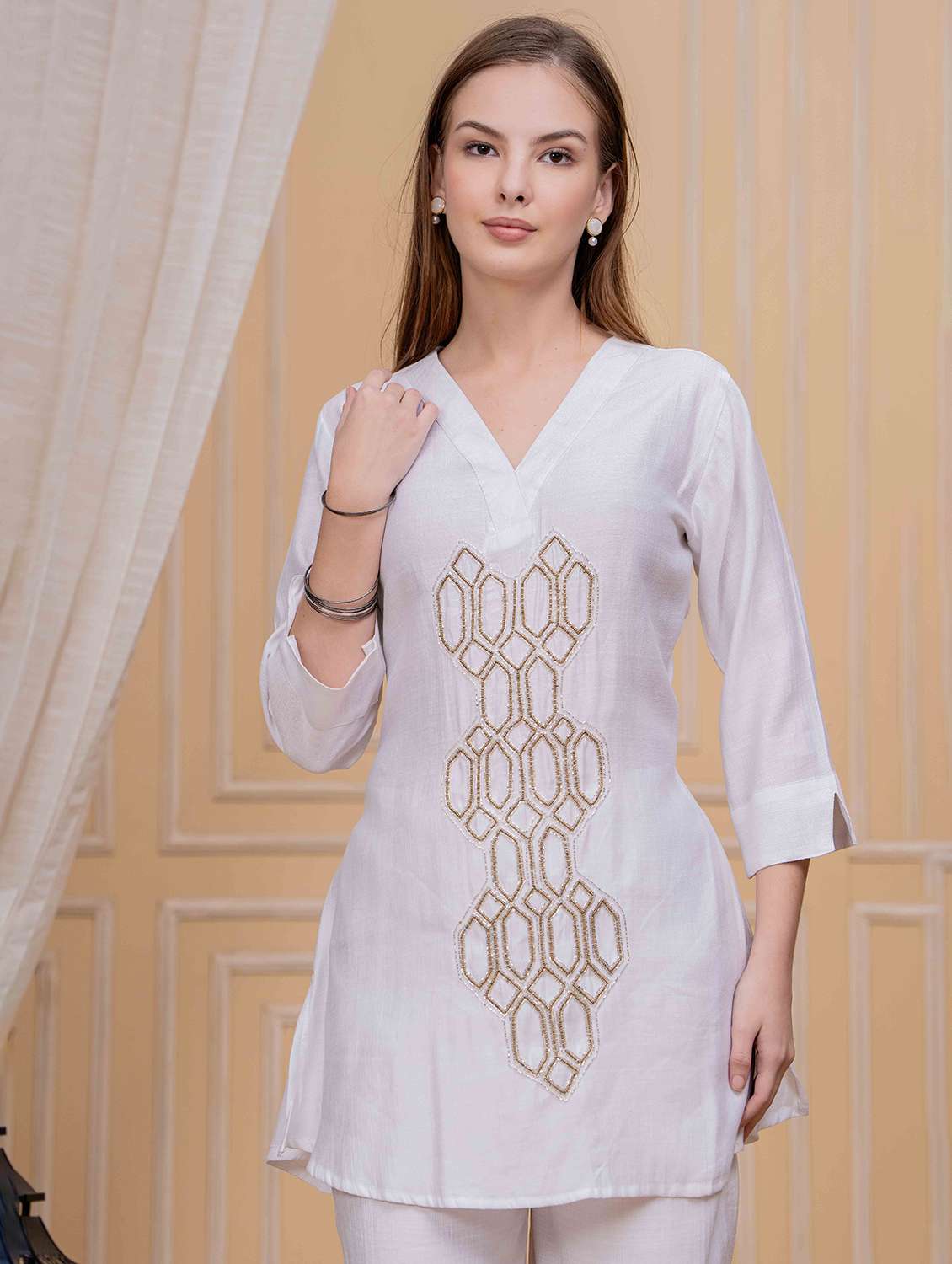 women three quarter sleeve ethnic co-ord set - 22282985 -  Standard Image - 3