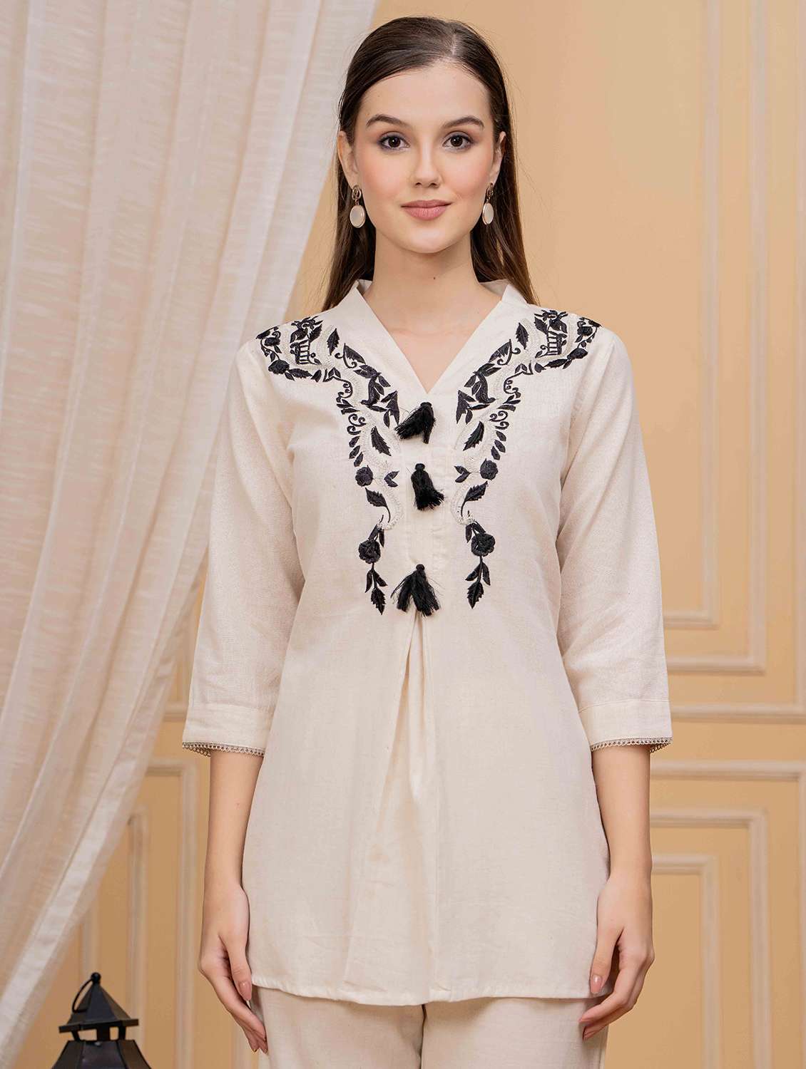 women embroidered three quarter sleeve co-ord set - 22282986 -  Standard Image - 3