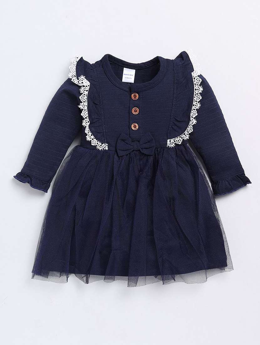 girls solid long sleeve a-line dress