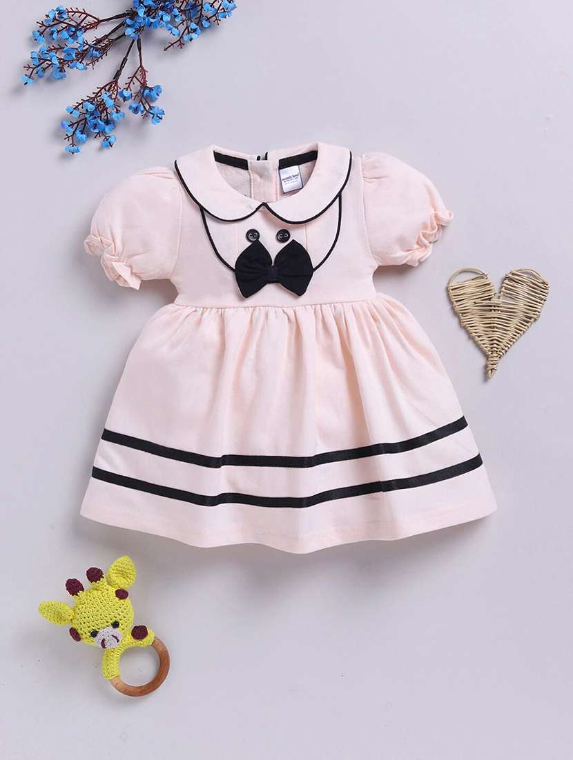 girls solid puff sleeve fit & flare dress