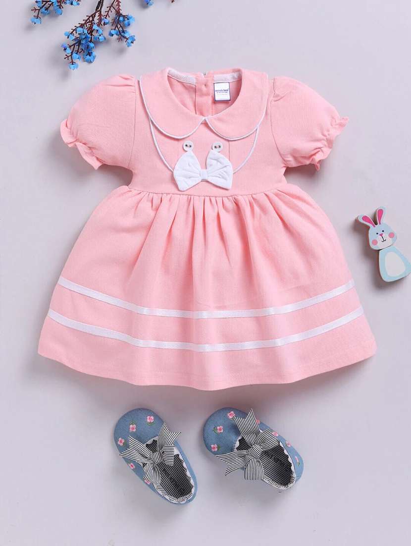 girls solid puff sleeve flared dress