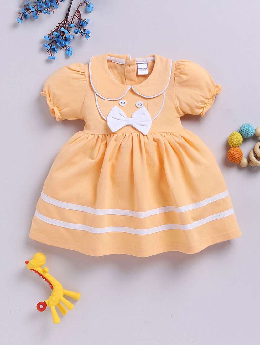 girls solid puff sleeve flared dress