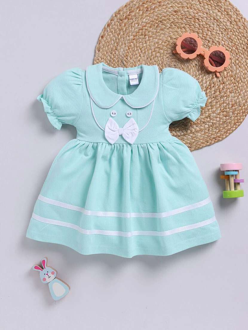 girls solid puff sleeve flared dress