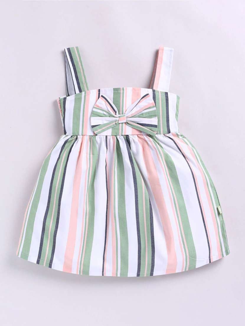 girls striped shoulder strap flared dress