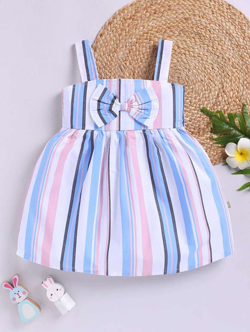 girls striped shoulder strap flared dress