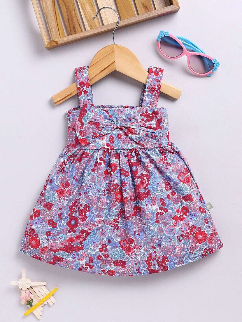 girls printed shoulder strap flared dress
