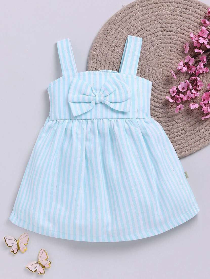 girls striped shoulder strap flared dress