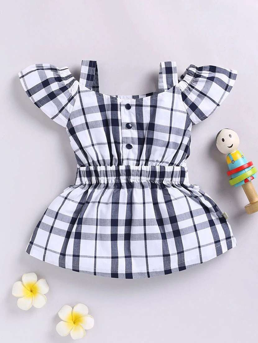 girls checkered short sleeve fit & flare dress