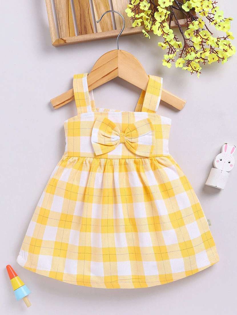 girls checkered shoulder strap flared dress