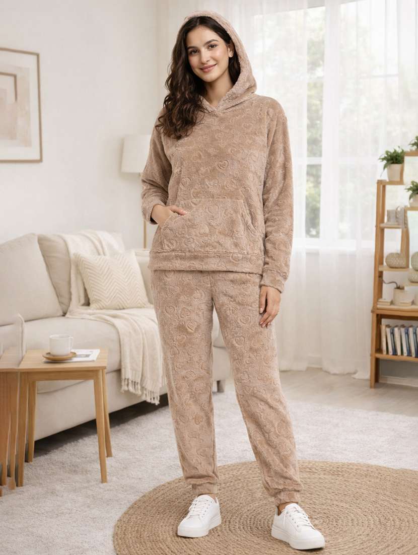 women solid long sleeve nightwear pyjama set