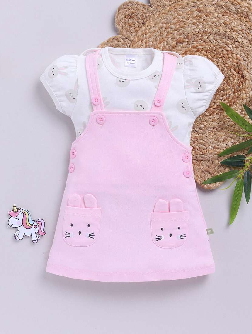 girls printed short sleeve dungaree dress