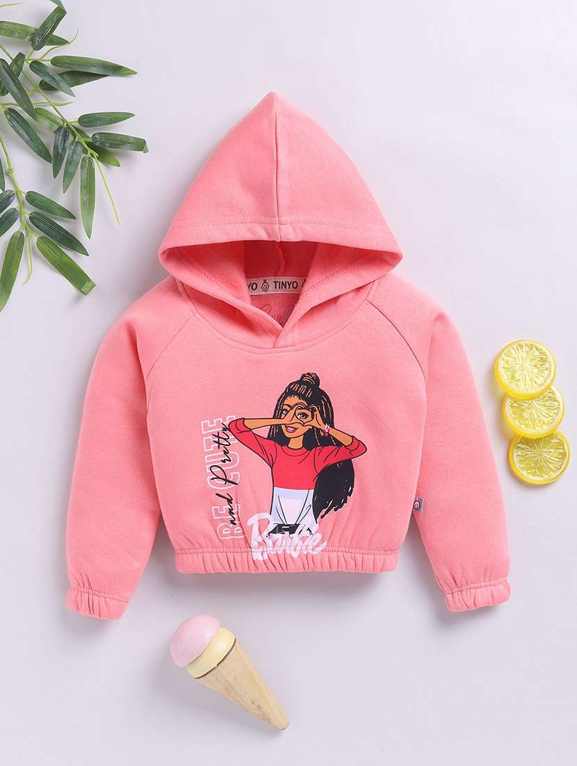 girls printed long sleeve hooded sweatshirt
