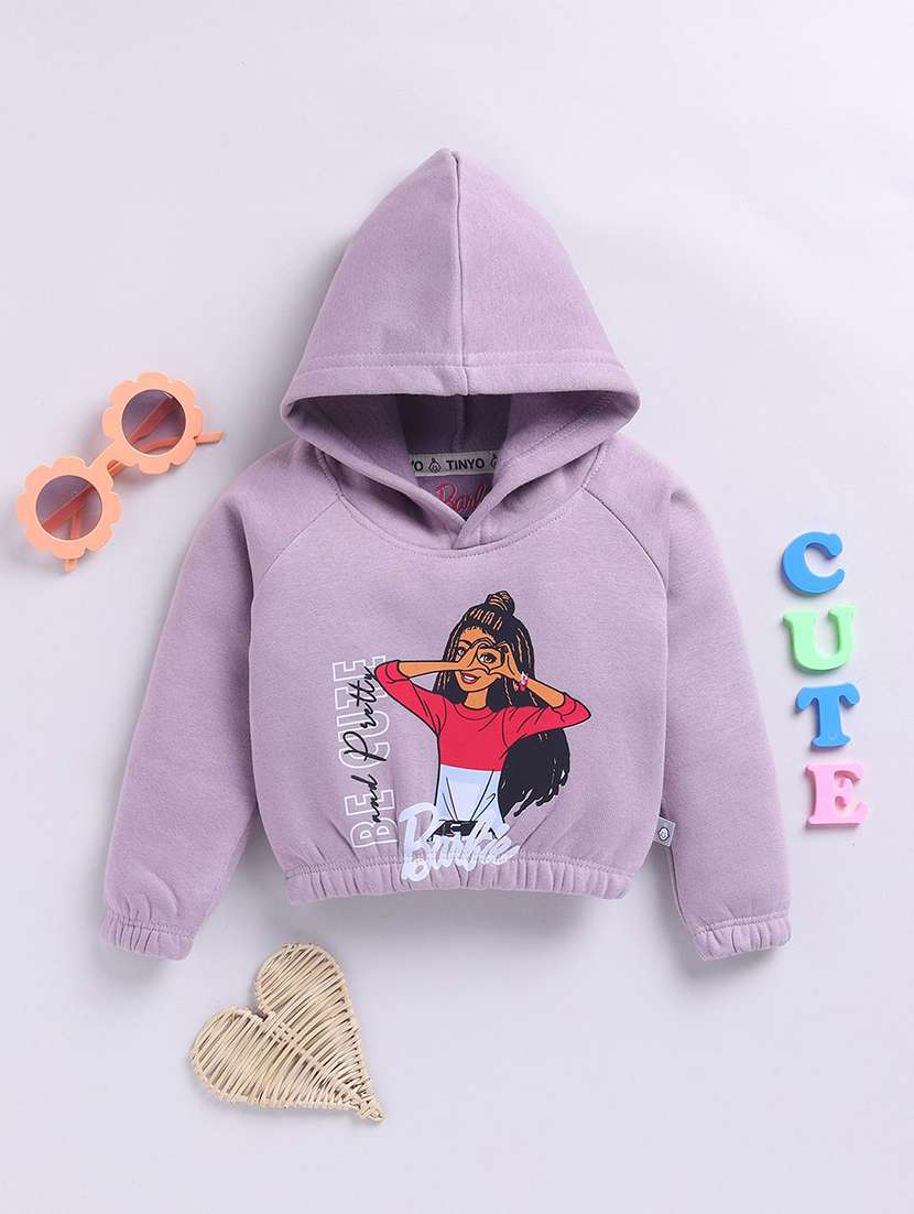 girls printed long sleeve hooded sweatshirt